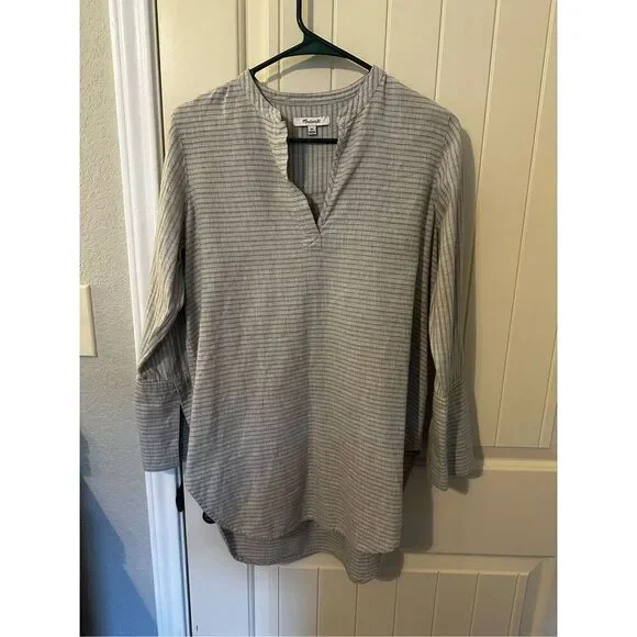 Madewell Split Cuff Gray Cotton Tunic Women Top Weathered Concrete Size XS H3939 - Picture 3 of 13